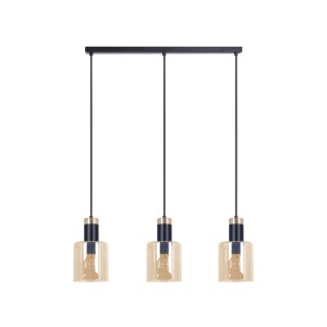 Czarno złota lampa wisząca z 3 bursztynowymi kloszami