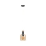 Czarno złota lampa wiszacą z jednym bursztynowym szklanym kloszem 90x13x13