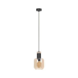 Czarno złota lampa wiszacą z jednym bursztynowym szklanym kloszem 90x13x13