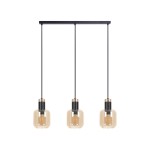 Czarno złota lampa wiszacą z 3 bursztynowymi szklanymi kloszem 90x65x13