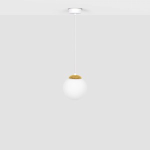 Biało złota lampa wisząca z białym kloszem