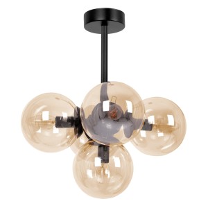 Czarna lampa wisząca z bursztynowymi kloszami 45x38x38