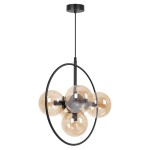 Czarna lampa wisząca z bursztynowymi kloszami w okręgu