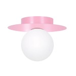 Różowa lampa sufitowa z białym okrągłym kloszem plafon