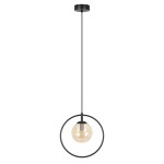 Czarna lampa wisząca z bursztynowym kloszem w okręgu