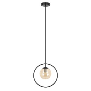 Czarna lampa wisząca z bursztynowym kloszem w okręgu