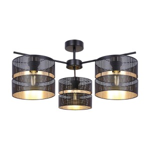 Czarno złota lampa wisząca z 3 ozdobnymi abażurami fi40