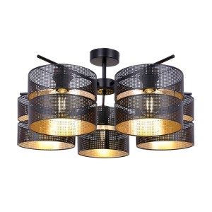 Czarno złota lampa wisząca z 5 ozdobnymi abażurami fi40