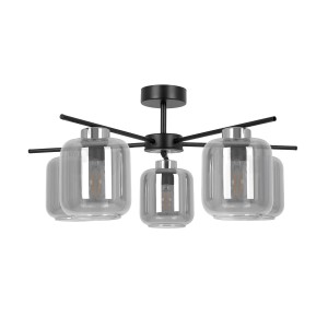 Czarna lampa z pięcioma dymionymi kloszami żyrandol