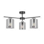 Czarna lampa z 3 dymionymi szklanymi kloszami żyrandol