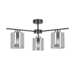 Czarna lampa z 3 dymionymi szklanymi kloszami żyrandol