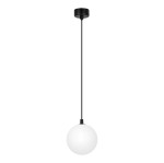 Czarna lampa wisząca z białym kloszem kula