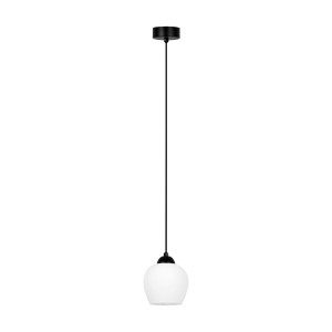 Czarna lampa wisząca z białym kloszem dzwonek