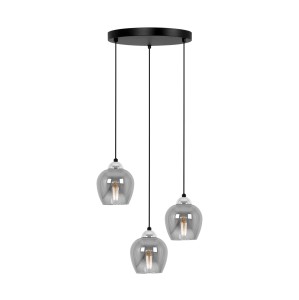 Czarna lampa wisząca z 3 grafitowymi kloszami dzwonki