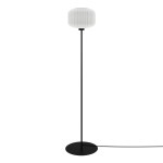 Czarna lampa podłogowa z białym ryflowanym kloszem