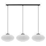 Czarna lampa wisząca z białym ryflowanym owalnym kloszem