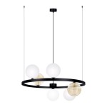 Lampa sufitowa wisząca czarna z białymi i bursztynowymi kloszami