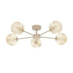 Lampa sufitowa beżowa z pięcioma bursztnowymi kloszami