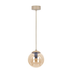 Beżowa lampa wisząca z busztynowym kloszem