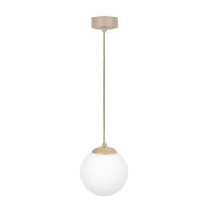 Beżowa lampa wisząca z białym kloszem