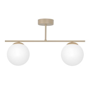 Beżowa lampa sufitowa z dwoma białymi kloszami