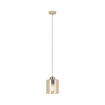 Beżowa lampa wiszacą z bursztynowym szklanym kloszem