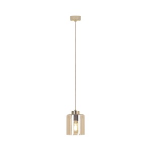 Beżowa lampa wiszacą z bursztynowym szklanym kloszem