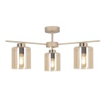Beżowa lampa z 3 bursztynowymi szklanymi kloszami żyrandol