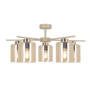 Beżowa lampa z 5 bursztynowymi kloszami żyrandol