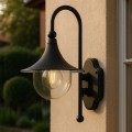 Kinkiet ogrodowy zewnętrzny lampa ścienna retro czarna, biała kula z czarnym daszkiem. kolekcja lemidio