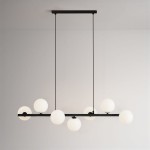 Czarna lampa wisząca z białymi mlecznymi kloszami 7xG9