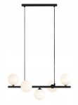 Czarna lampa wisząca z białymi mlecznymi kloszami 5xG9