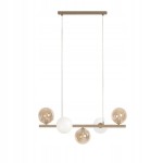 Beżowa lampa wisząca z białymi i  bursztynowymi kloszami 5xG9