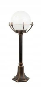 Lampa zewnętrzna patyna miedź 72 cm do ogrodu na taras mleczna kula