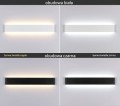 Kinkiet LED lampa do sypialni salonu na schody -
 seria 13. Porównanie barw światła: biała ciepła i biała zimna. Kolory obudowy kinkietu: biały i czarny