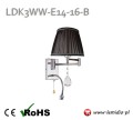 Lampa kinkiet LED do sypialni do czytania / salonu / nad szafkę nocną, łóżko, lampka do domu, hotelu, pensjonatu / LDK3WW-E14-16-B czarny klosz