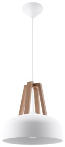 Lampa sufitowa wisząca biała + naturalne drewno trzonek E27