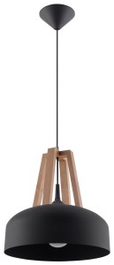 Lampa sufitowa wisząca czarna + naturalne drewno trzonek E27