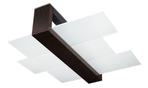 Plafon z mlecznym szklanym kloszem + drewno wenge E27