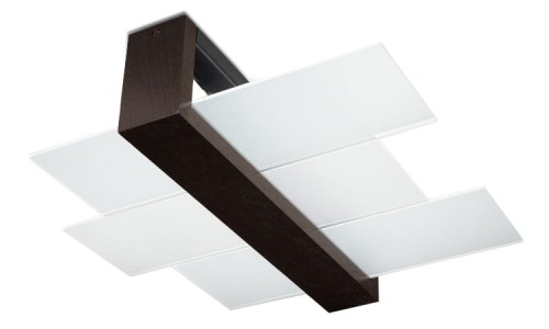 Plafon z mlecznym szklanym kloszem + drewno wenge