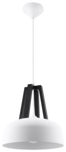 Lampa sufitowa wisząca biało-czarna drewno E27