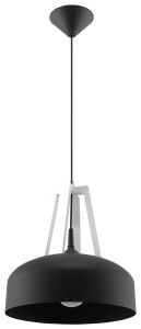 Lampa sufitowa wisząca czarno-biała drewno E27