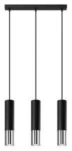 Lampa sufitowa wisząca czarna + chrom 90 cm trzy klosze GU10