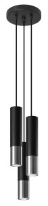 Lampa sufitowa wisząca czarna + chrom trzy klosze GU10 90 cm