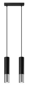 Lampa sufitowa wisząca czarna + chrom 90 cm dwa klosze