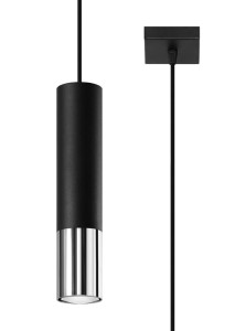 Lampa sufitowa wisząca czarna + chrom 100 cm jeden klosz GU10