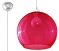 Lampa wisząca kolor czerwony okrągła szklana przeźroczysta
