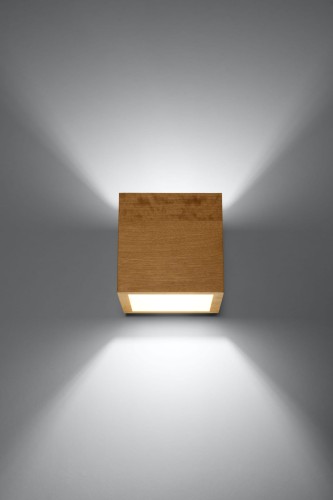 Kinkiet kwadrat naturalne drewno Światło góra / dół