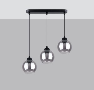 Lampa sufitowa na listwie żyrandol czarny kule przezroczyste trzy klosze