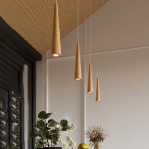 Lampa wisząca naturalne drewno jeden klosz dzwonek GU10